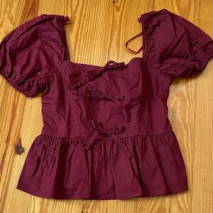 Francesca's Collections Burgundy Puff Sleeve Blouse